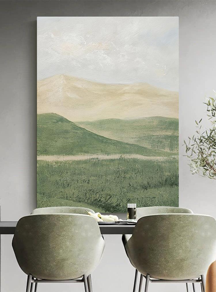 paysage abstrait Monts art mural vert minimalisme Peintures à l'huile
